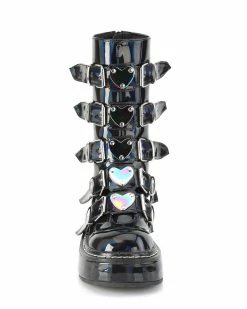 Pleasers Demonia Emily Holo Black Heart-Buckle Boots -ravewonder shop EMILY 330 BHG01
