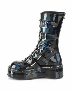 Pleasers Demonia Emily Holo Black Heart-Buckle Boots -ravewonder shop EMILY 330 BHG05
