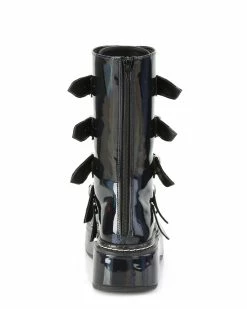 Pleasers Demonia Emily Holo Black Heart-Buckle Boots -ravewonder shop EMILY 330 BHG09