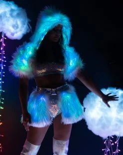 J. Valentine Blue/Green LED White Fur Belted Skirt -ravewonder shop FR150 FR151 BGN FRONT 1