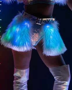 J. Valentine Blue/Green LED White Fur Belted Skirt -ravewonder shop FR150 FR151 BGN FRONT 2