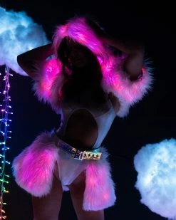 J. Valentine Confetti LED White Fur Belted Skirt -ravewonder shop FR150 FR151 CNF FRONT 1