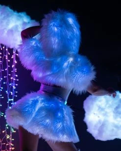 J. Valentine White/Blue LED White Fur Belted Skirt -ravewonder shop FR150 FR151 WBL BACK