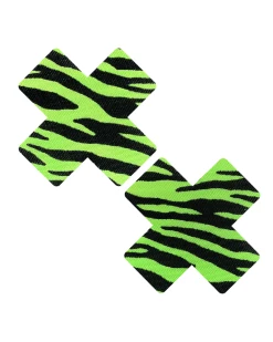 Neva Nude Neon Green Zebra UV Reactive Pasties -ravewonder shop GREENCHEETAHXF