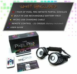 GloFX Pixel Pro Infinite Portal Goggles -ravewonder shop GloFX Pixel Pro Infinite Portal Goggles Admat Whats Included