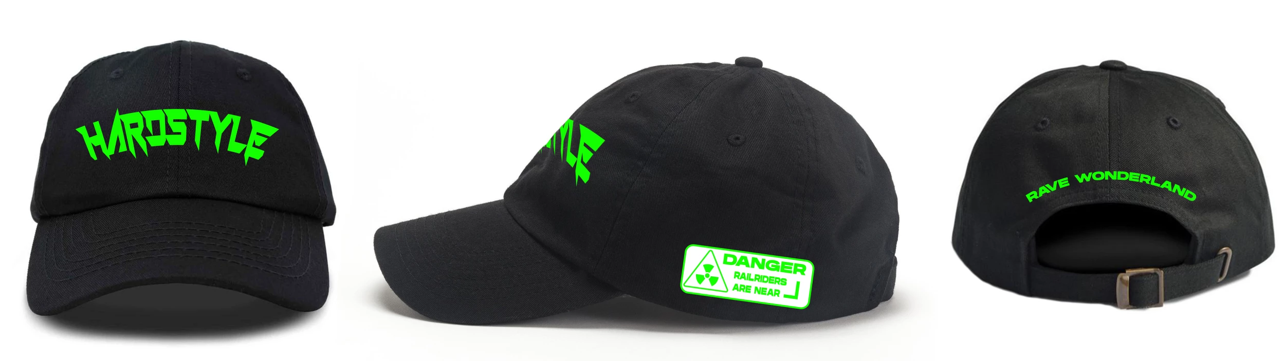 Jarmoo Hardstyle Railrider Green Blacklight Dad Hat 8 Jarmoo Hardstyle Railrider Green Blacklight Dad Hat - Image 6