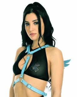 AE Heaven Sent Faux Leather Wings Harness -ravewonder shop K020 LBLU FRONT