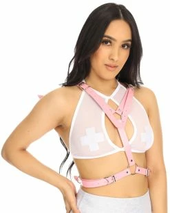 AE Heaven Sent Faux Leather Wings Harness -ravewonder shop K020 PNK FRONT