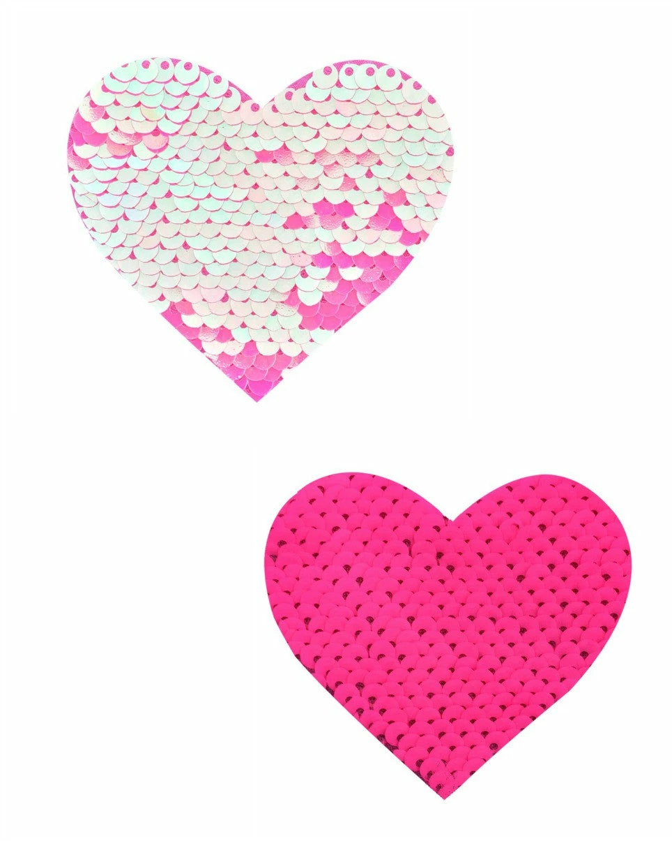 Neva Nude Aurora Light Pink & Pink Reversible Sequin Heart Pasties 1 Neva Nude Aurora Light Pink & Pink Reversible Sequin Heart Pasties