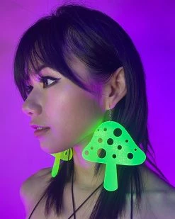 AE Trippin' On Mushrooms Neon Blacklight PVC Earrings -ravewonder shop Photo Feb 09 4 15 01 PM