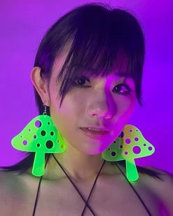 AE Trippin' On Mushrooms Neon Blacklight PVC Earrings -ravewonder shop Photo Feb 09 4 15 23 PM
