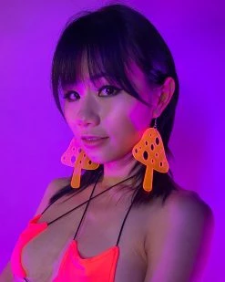 AE Trippin' On Mushrooms Neon Blacklight PVC Earrings -ravewonder shop Photo Feb 09 4 19 24 PM