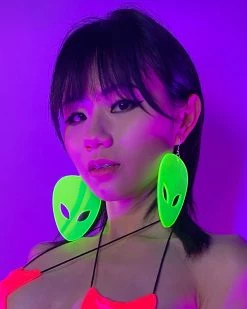 AE Not Alone Alien Head Neon Blacklight PVC Earrings -ravewonder shop Photo Feb 09 4 21 56 PM