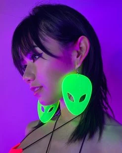 AE Not Alone Alien Head Neon Blacklight PVC Earrings