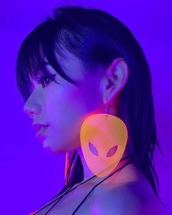 AE Not Alone Alien Head Neon Blacklight PVC Earrings -ravewonder shop Photo Feb 09 4 27 26 PM