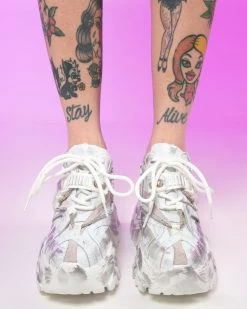 Anthony Wang White Cyber Grunge Wedge Sneakers -ravewonder shop RW 011123 22