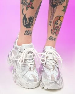 ravewonder shop 32 Anthony Wang White Cyber Grunge Wedge Sneakers