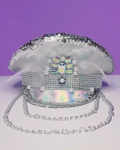 KBW Pearl & Chain Silver Captain Hat -ravewonder shop RW 070622 179