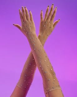 Leg Avenue Nude Rhinestone Fishnet Long Gloves