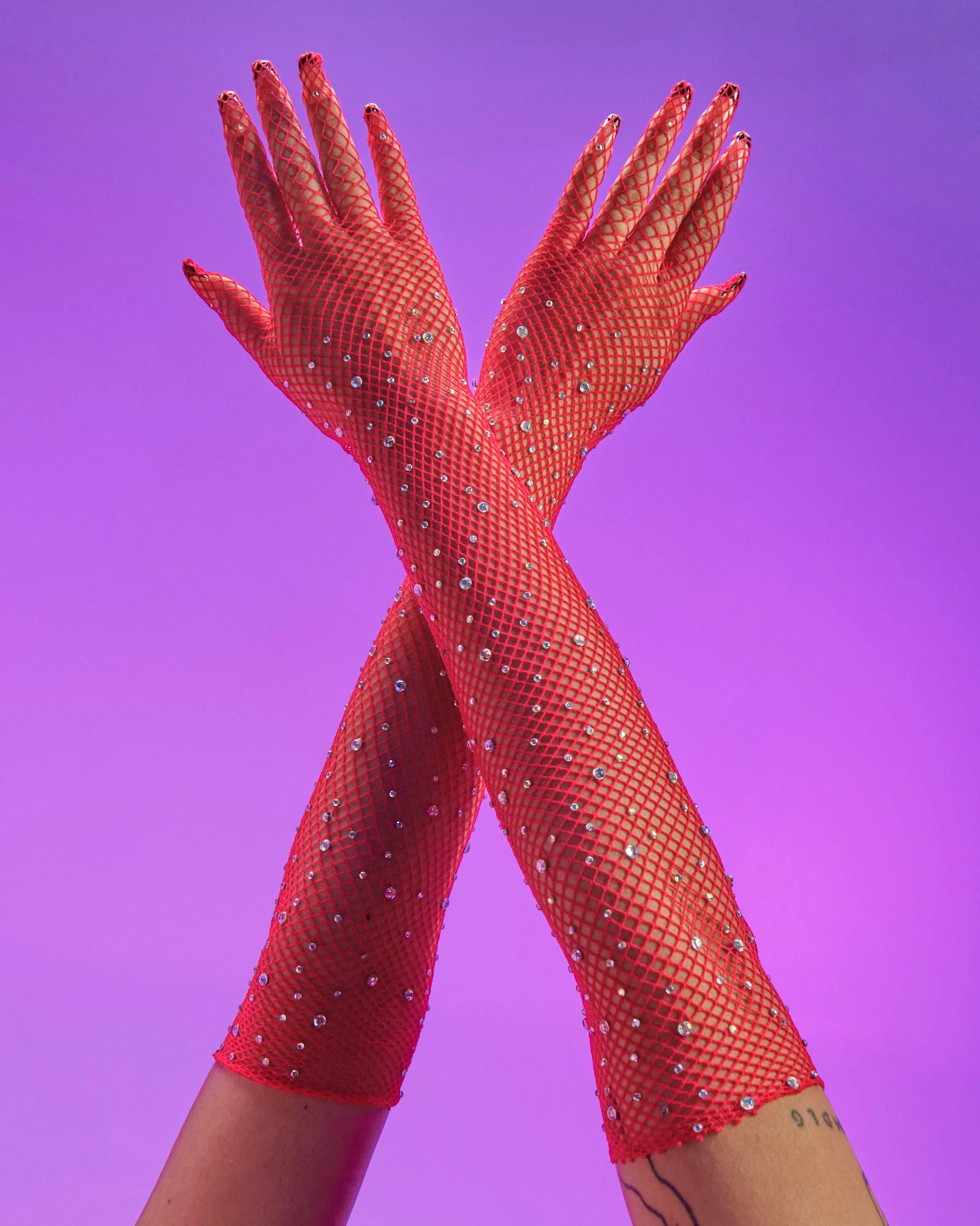 Leg Avenue Red Rhinestone Fishnet Long Gloves 1 Leg Avenue Red Rhinestone Fishnet Long Gloves