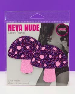 Neva Nude Alice Down The Rabbit Hole Pink Glitter UV Blacklight Shroom Nipztix Pasties