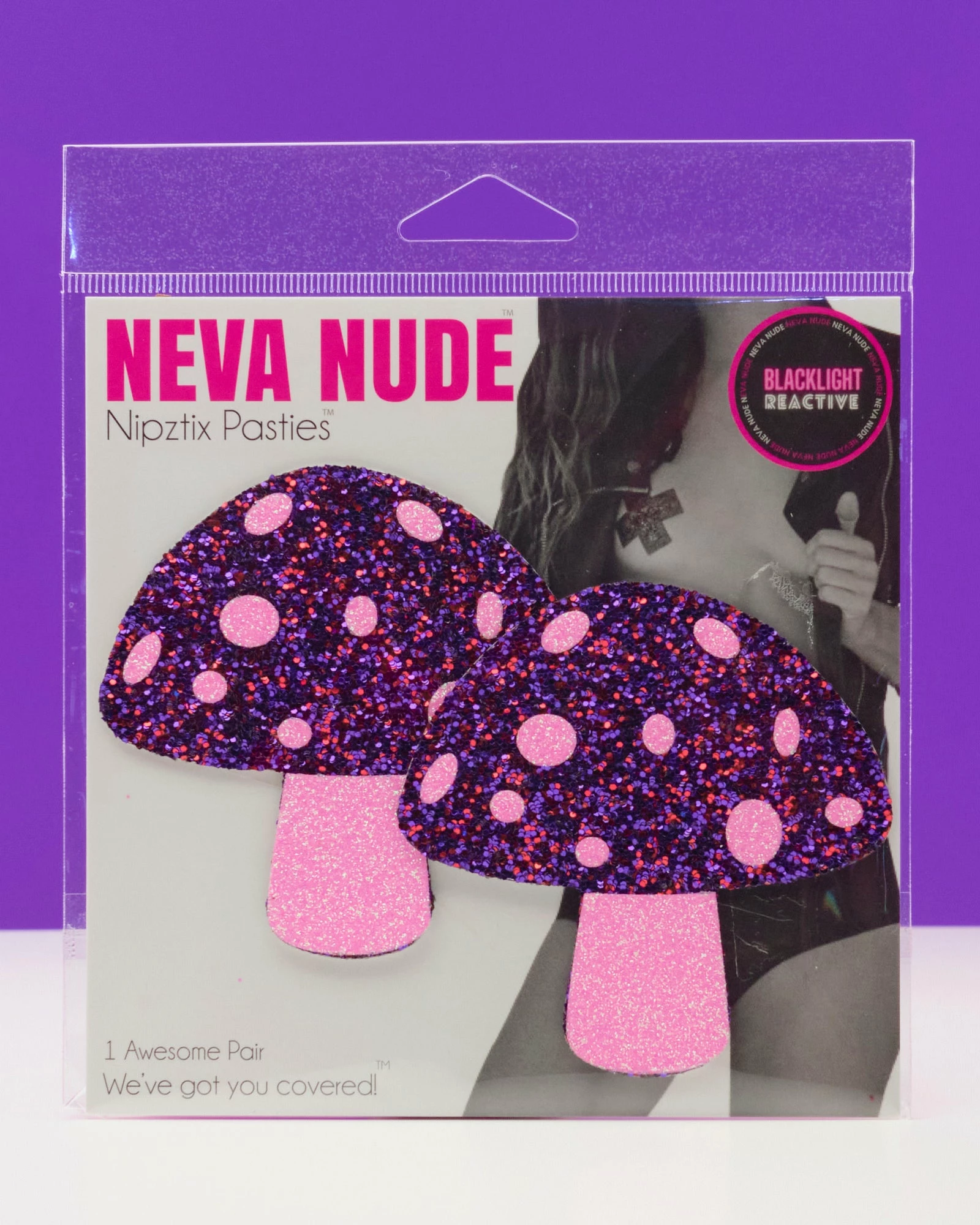 Neva Nude Alice Down The Rabbit Hole Pink Glitter UV Blacklight Shroom Nipztix Pasties 1 Neva Nude Alice Down The Rabbit Hole Pink Glitter UV Blacklight Shroom Nipztix Pasties