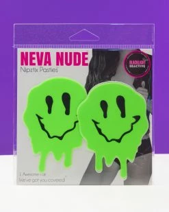 Neva Nude Drip Smiley Neon Green UV Reactive Pasties