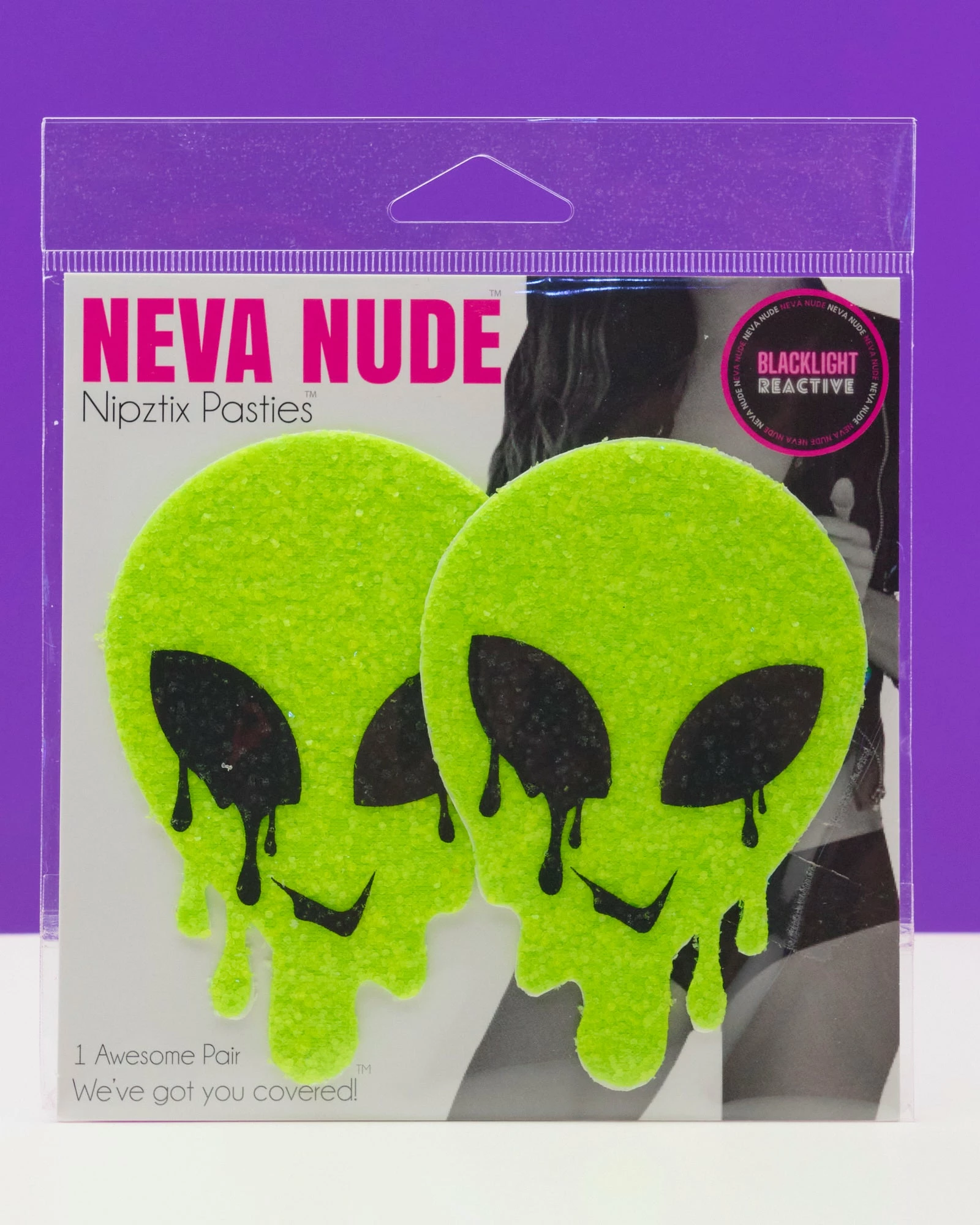 Neva Nude Melty Alien Sparkle Neon Green UV Reactive Pasties 1 Neva Nude Melty Alien Sparkle Neon Green UV Reactive Pasties