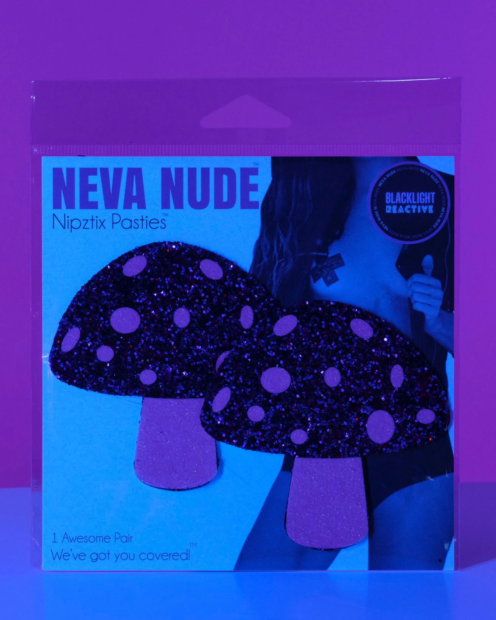 Neva Nude Alice Down The Rabbit Hole Pink Glitter UV Blacklight Shroom Nipztix Pasties 2 Neva Nude Alice Down The Rabbit Hole Pink Glitter UV Blacklight Shroom Nipztix Pasties - Image 2