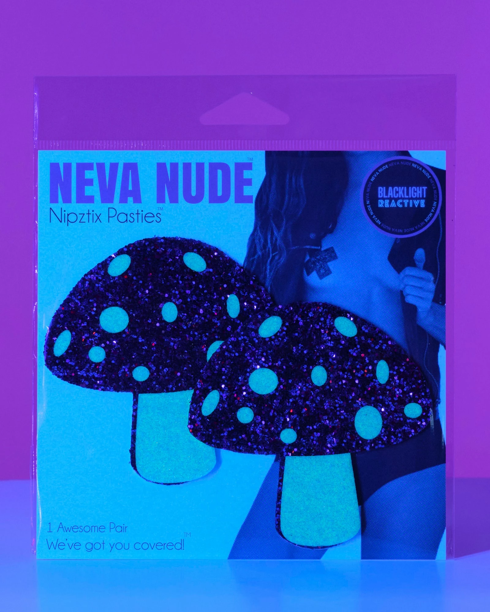 Neva Nude Alice Down The Rabbit Hole Yellow With Purple Glitter UV Blacklight Shroom Pasties 2 Neva Nude Alice Down The Rabbit Hole Yellow With Purple Glitter UV Blacklight Shroom Pasties - Image 2