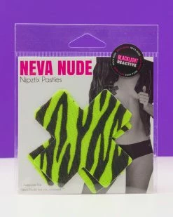 Neva Nude Neon Green Zebra UV Reactive Pasties