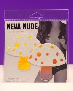 Neva Nude Alice Down The Rabbit Holographic White Glitter Shroom Pasties