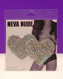 ravewonder shop 26 Neva Nude Silver Sequin Heart Pasties