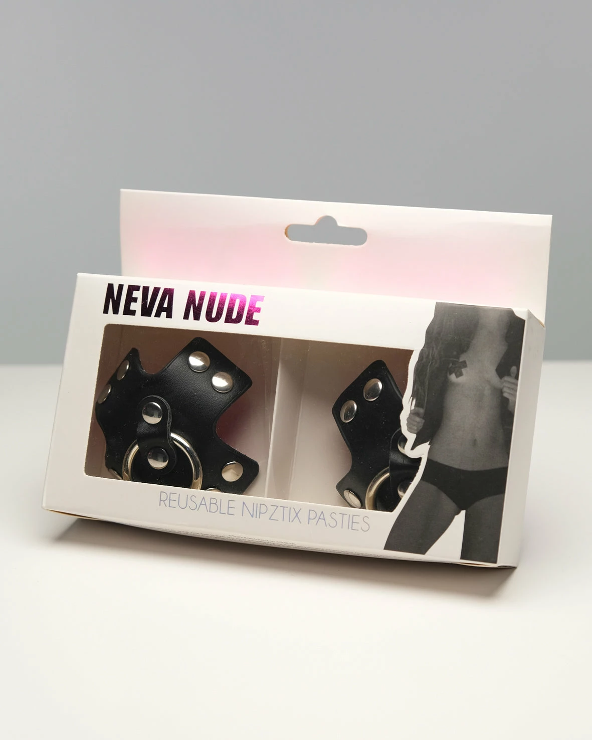 Neva Nude Pierced 'n Punked Black Reusable Vegan Leather Pasties 1 Neva Nude Pierced 'n Punked Black Reusable Vegan Leather Pasties