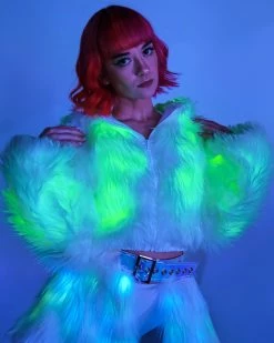 J. Valentine Green LED White Furry Cropped Hooded Jacket -ravewonder shop RW 121322 140