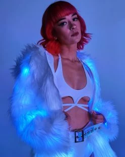 J. Valentine Blue LED White Furry Cropped Hooded Jacket