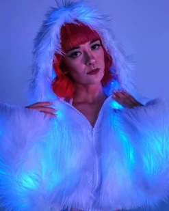 J. Valentine Blue LED White Furry Cropped Hooded Jacket -ravewonder shop RW 121322 231