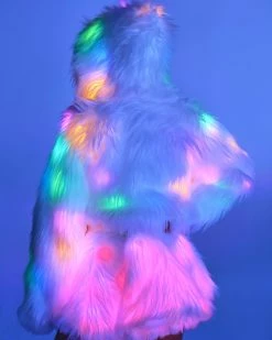 J. Valentine Multi-Color LED White Furry Cropped Hooded Jacket -ravewonder shop RW 121322 270