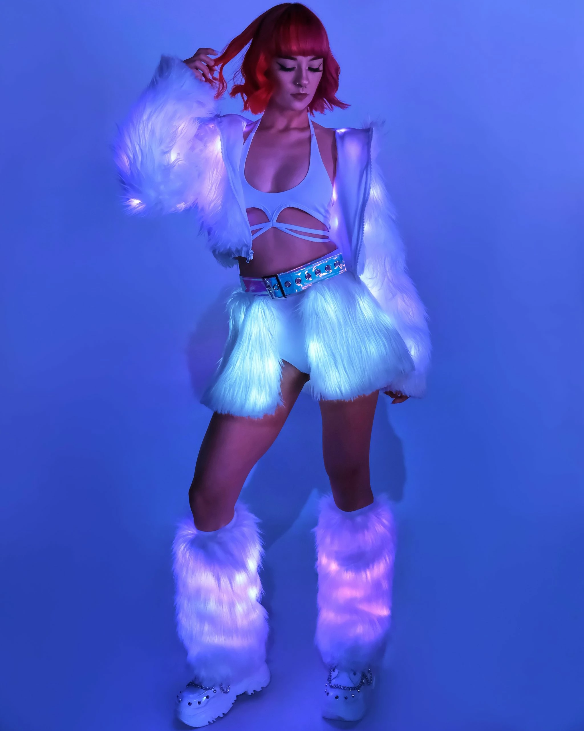 J. Valentine White LED White Fur Belted Skirt 4 J. Valentine White LED White Fur Belted Skirt - Image 2