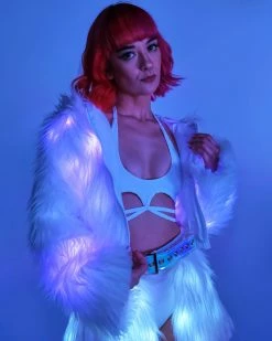 J. Valentine Lavender LED White Furry Cropped Hooded Jacket