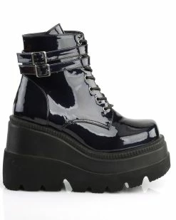 Pleasers Demonia Holographic Black Stacked Platform Ankle Boots -ravewonder shop SHAKER 52 BHG13