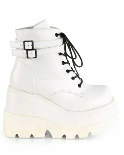 Pleasers Demonia White Stacked Wedge Platform Ankle Boots -ravewonder shop SHAKER 52 WVL13 bce0ef61 d5ae 4382 850d 086b50df4ef0