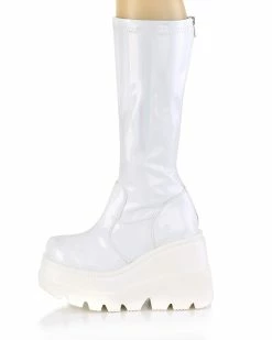 Pleasers Demonia Shaker White Holo Knee High Boots -ravewonder shop SHAKER 65 WHG05