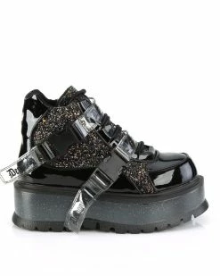 Pleasers Demonia Slacker Black Glitter Ankle Boots 17 Pleasers Demonia Slacker Black Glitter Ankle Boots -ravewonder shop SLACKER 50 BPT MCG13