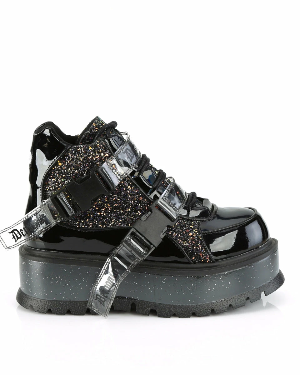 Pleasers Demonia Slacker Black Glitter Ankle Boots 10 Pleasers Demonia Slacker Black Glitter Ankle Boots - Image 8