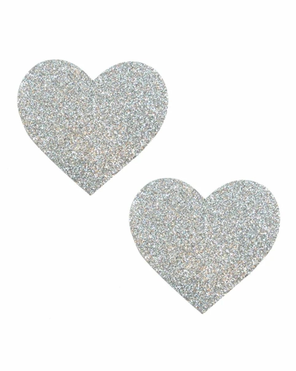 Neva Nude Silver Pixie Dust Glitter Heart Pasties 2 Neva Nude Silver Pixie Dust Glitter Heart Pasties - Image 2
