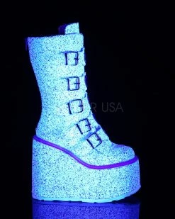 Pleasers Demonia White Multi Glitter Platform Mid-Calf Boots -ravewonder shop SWING 230G WMCG13