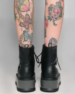 Pleasers Demonia Slacker Black Combat Ankle Boots -ravewonder shop Shoes 12