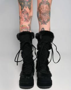 Pleasers Demonia Black Winter Solstice Faux Fur Boots -ravewonder shop Shoes 17