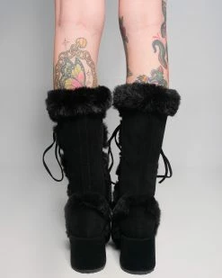 Pleasers Demonia Black Winter Solstice Faux Fur Boots -ravewonder shop Shoes 24